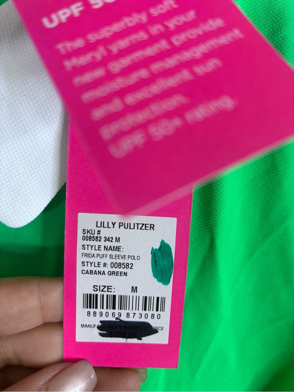 Lilly Pulitzer UPF 50 Luxletic Frida Puff Sleeve Golf Polo Green Size Medium NEW - Picture 7 of 7